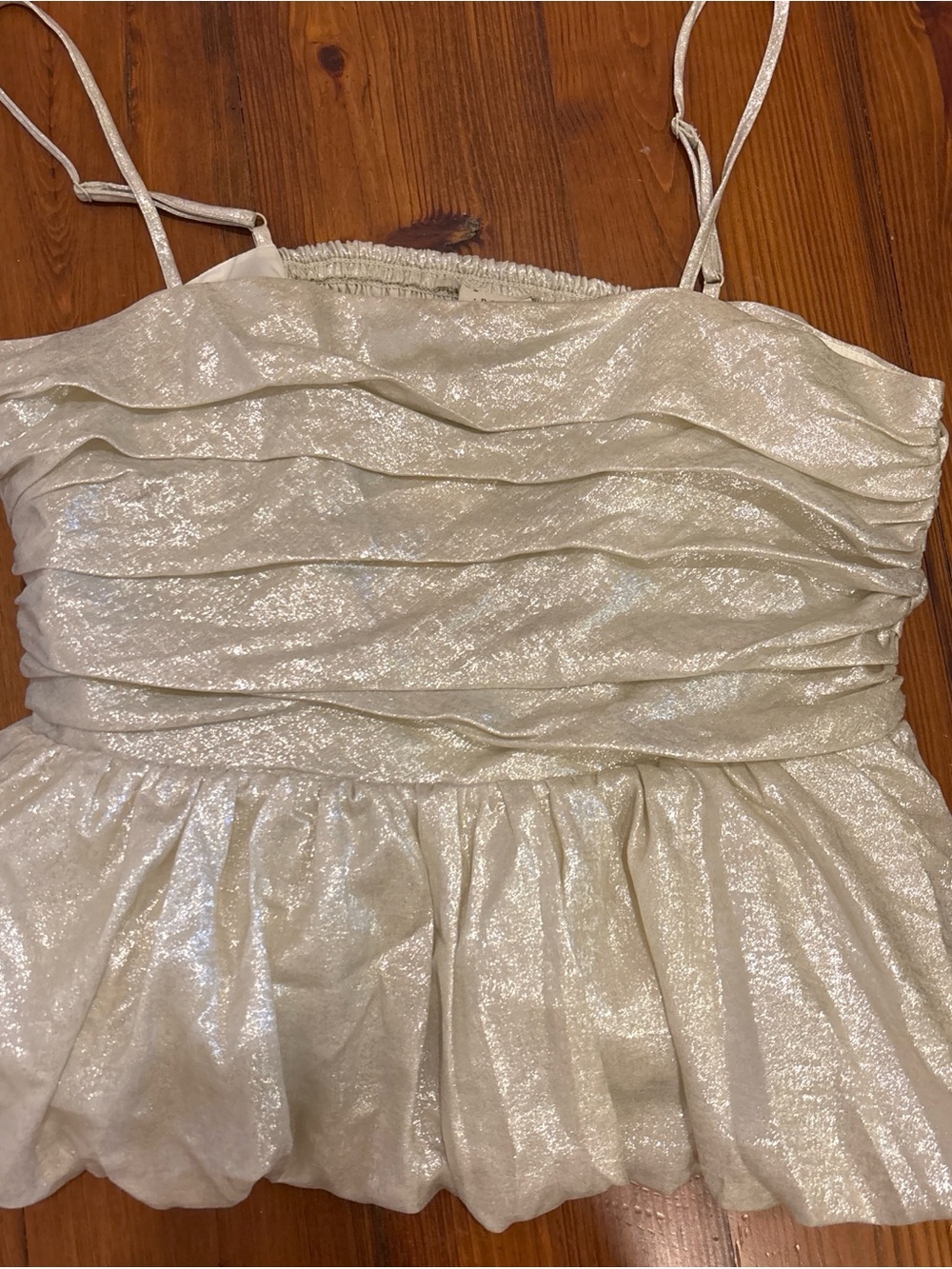 Target Silver/Cream Shimmery Ruffled Top